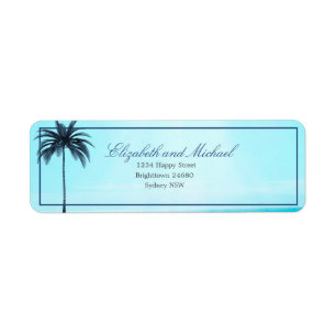 Etiqueta Palm Tree Blue Sea Elegante Moderna Chic
