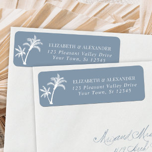 Etiqueta Palm Tree Dusty Blue Weding Endereço de Devolução