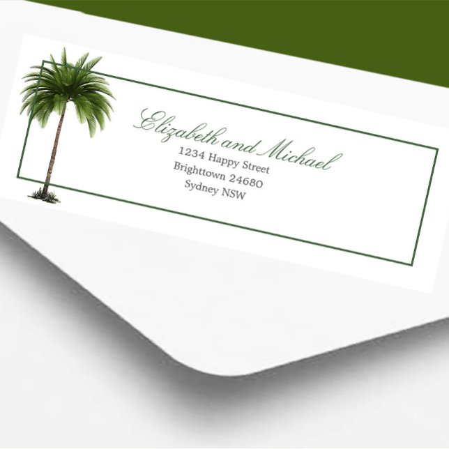 Etiqueta Palm Tree Elegant Modern Chic Wedding (Criador carregado)