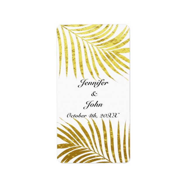Etiqueta Palm Tree Foliage Gold Foil Deixa Branco Casado (Frente)