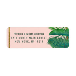 Etiqueta Palm Tropical Árvore Banana Leaf Endereço Dourado