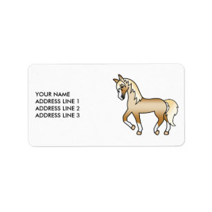 Etiqueta Palomino Cartoon Trotando Cavalo e Texto Personali