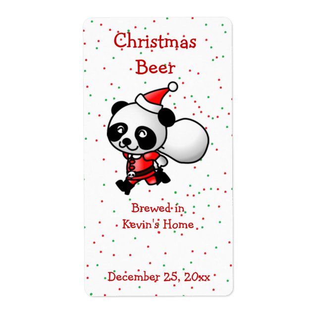 Etiqueta Panda Bear Mini Beer Label de Natal (Frente)