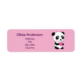 Etiqueta Panda bonita com coração rosa personalizado
