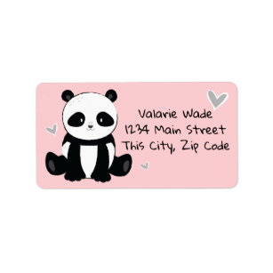 Etiqueta Panda de assento com rosa dos corações