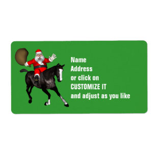 Etiqueta Papai Noel Andando Cavalo Negro