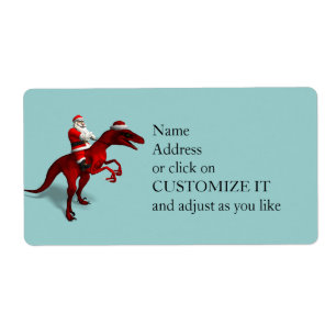 Etiqueta Papai Noel Andando Um Dinossauro