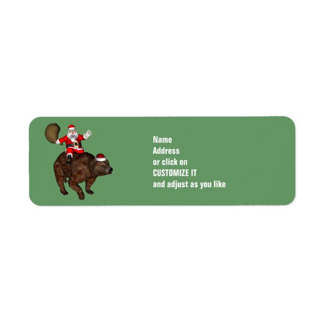 Etiqueta Papai Noel Andando Um Urso Castanho (Frente)
