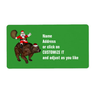 Etiqueta Papai Noel Andando Um Urso Grande
