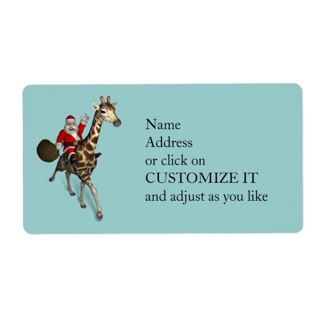 Etiqueta Papai Noel Andando Uma Girafa (Frente)