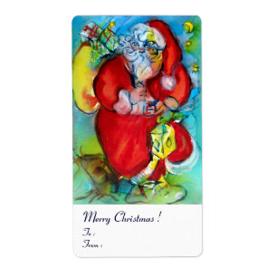 Etiqueta Papai Noel com lanterna na noite de Natal