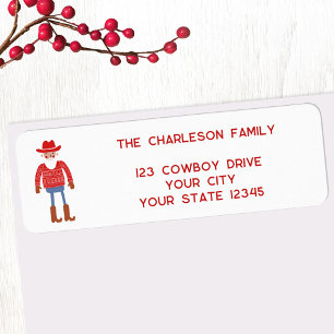 Etiqueta Papai Noel Cowboy Endereço de Retorno de Natal