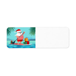 Etiqueta Papai Noel de Natal Tropical Feliz
