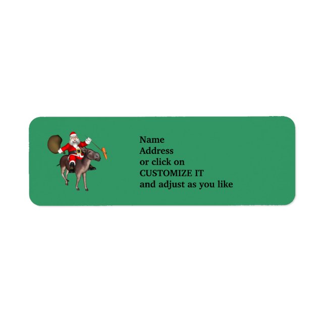 Etiqueta Papai Noel Dirigindo Um Donkey (Frente)