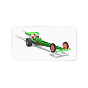 Etiqueta Papai Noel Dirigindo Um Dragster