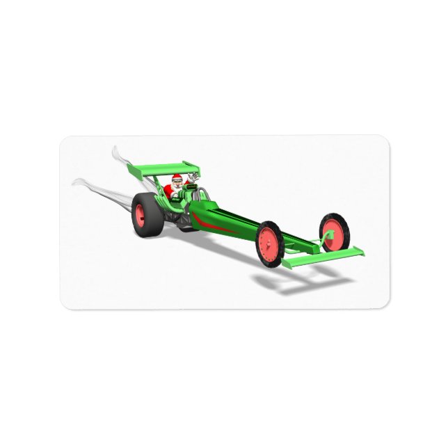 Etiqueta Papai Noel Dirigindo Um Dragster (Frente)