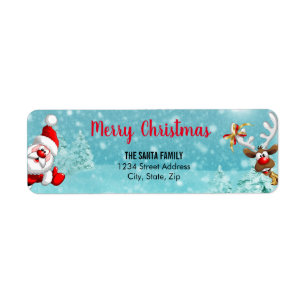 Etiqueta Papai noel e paisagem do inverno do Natal da rena