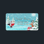 Etiqueta Papai Noel Whimsical, Reindeer Natal<br><div class="desc">Papai Noel e renas adoráveis em um fundo azul. Um desenho elegante e sofisticado. Contraia com o seu nome e endereço.</div>