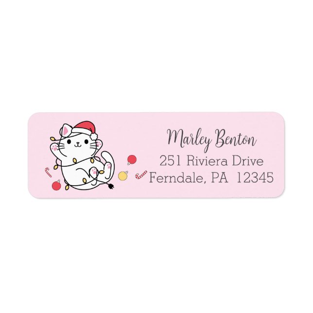 Etiqueta Papais noeis de Natal Kawaii Envelope Gato (Frente)