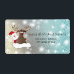 Etiqueta Papais noeis engraçados de cartoon de rena<br><div class="desc">Design de Papai noel de cartoons de férias engraçados. design profissional moderno e atraente com toque contemporâneo. Um toque de elegância e estilo.Personalize com os detalhes do seu monograma inicial,  nome e endereço.</div>