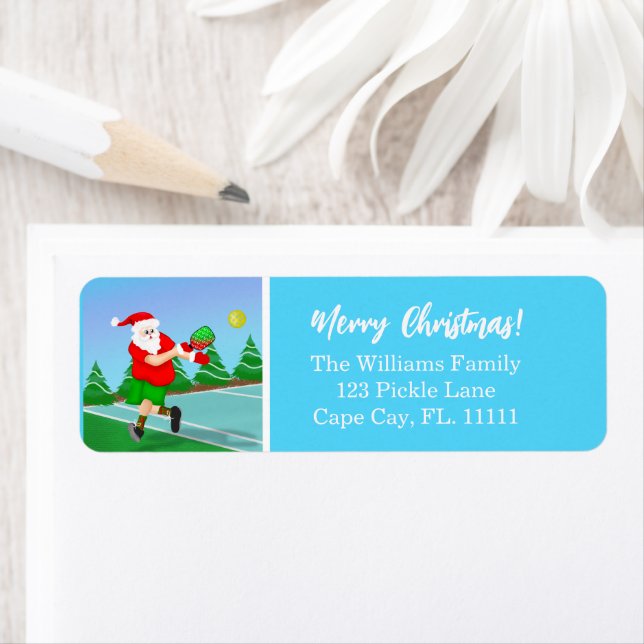 Etiqueta Papais noeis Engraçados Jogando Pickleball Feliz L (Insitu)