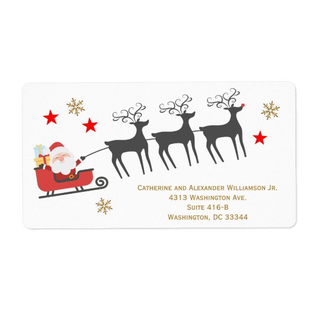 Etiqueta Papais noeis Sleigh Reindeer Rudolph Christmas Sno (Frente)