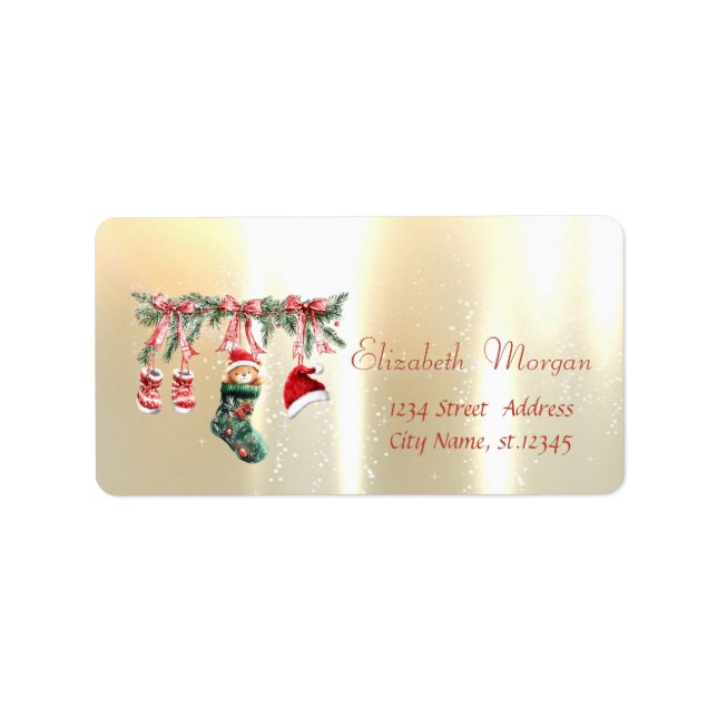 Etiqueta Papais noeis Vermelhos Bebê Urso Natal Linha de Ve (Frente)