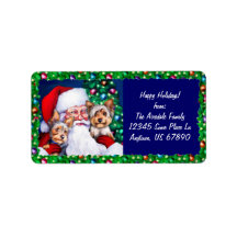 Papais noeis Yorkies nos rótulos de Natal