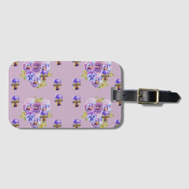 Etiqueta para Bagagem com Padrão Floral de Violeta (Frente Horizontal)