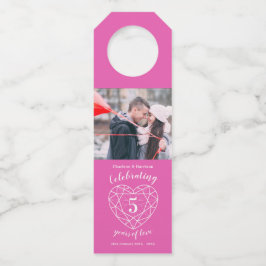 Etiqueta Para Garrafa 5 de casamento Foto do aniversário rosa-pedra-rosa