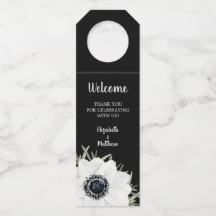 Etiqueta Para Garrafa Anêmonas Preto e Branco Floral Garrafa Pingente 