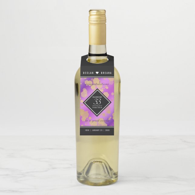 Etiqueta Para Garrafa Aniversário de Casamento de Ametist Elegante 33 (Na garrafa)