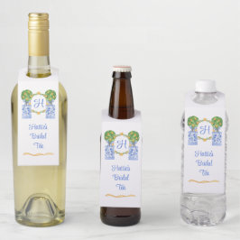 Etiqueta Para Garrafa Aquarela Chinoiserie Topiaria de Monograma de Citr