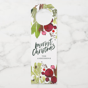 Etiqueta Para Garrafa Aquarela de Natal mais alegre com letra floral