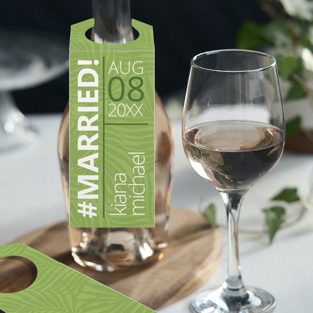 Etiqueta Para Garrafa Aquarela tropical #Married Green ID577 (Front/Back In Situ)
