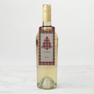 Etiqueta Para Garrafa Árvore de Natal da Xadrez de Buffalo Vermelha