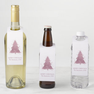 Etiqueta Para Garrafa Árvore de Natal Elegante   Dusty Mauve Pink Person