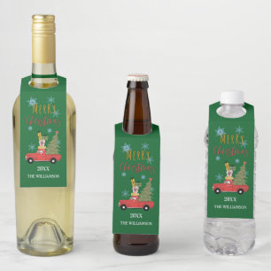 Etiqueta Para Garrafa Árvore de Natal Feliz Natal no Caminhão Vermelho