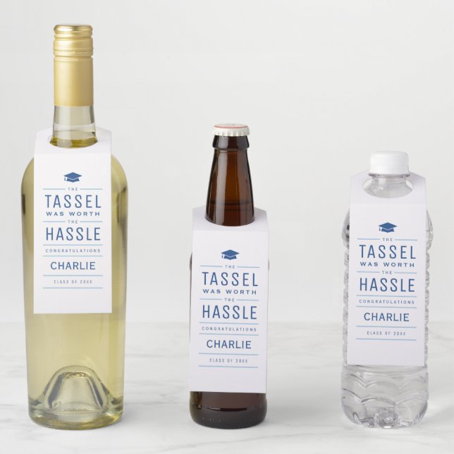 Etiqueta Para Garrafa Azul, a tassel valeu a pena. (In Situ)