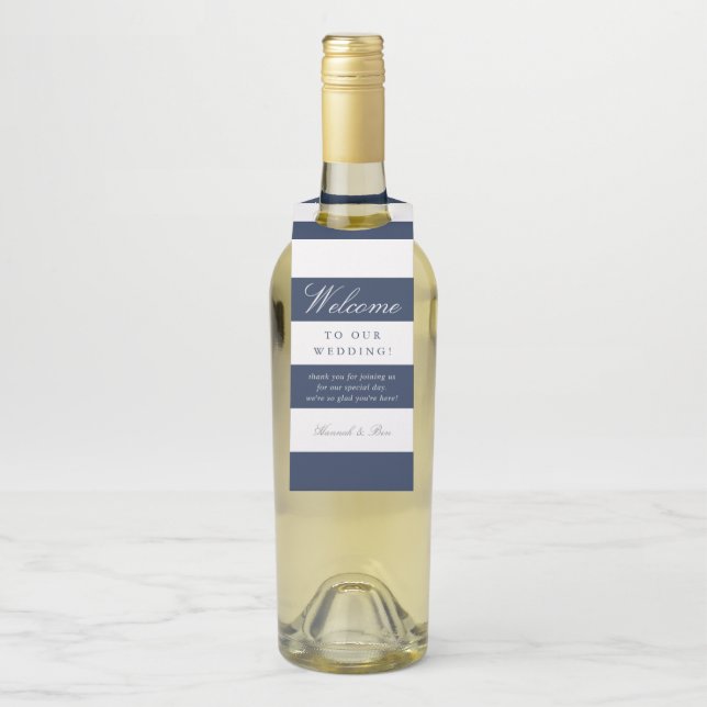Etiqueta Para Garrafa Bem-vindo ao Casamento Listras Azul Marinho e Bran (Na garrafa)