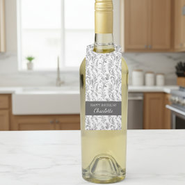 Etiqueta Para Garrafa Black White Toile Floral Custom Name Gift