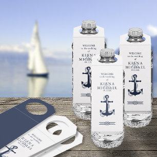 Etiqueta Para Garrafa Blue Wave Anchor Wedding ID836