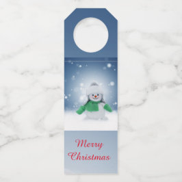 Etiqueta Para Garrafa Boneco de neve com um cachecol verde
