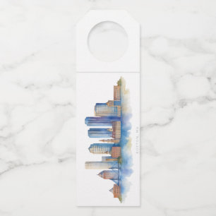 Etiqueta Para Garrafa Boston City Skyline Watercolor Mães de Boston Mo