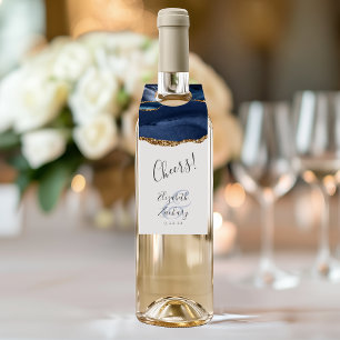Etiqueta Para Garrafa Brindes de Casamento Elegantes Ágata Azul Naval Do