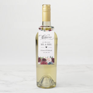 Etiqueta Para Garrafa Burgundy Red Blush Floral Blue Weds Saúde