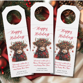 Etiqueta Para Garrafa Business Happy Holidays Cute Festive Highland Cow