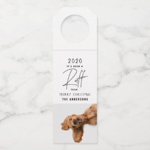 Etiqueta Para Garrafa Cachorro de Natal, ano de ruff engraçado no cartão