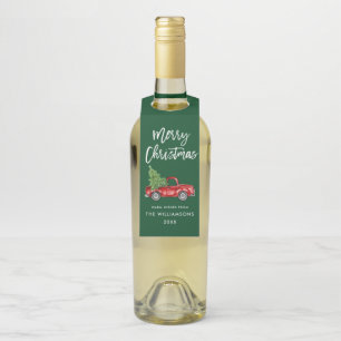 Etiqueta Para Garrafa Caminhão Verde Vintage de Natal em Script com Pinc