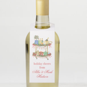 Etiqueta Para Garrafa Carrinho de Bar de Champagne Watercolor de Natal